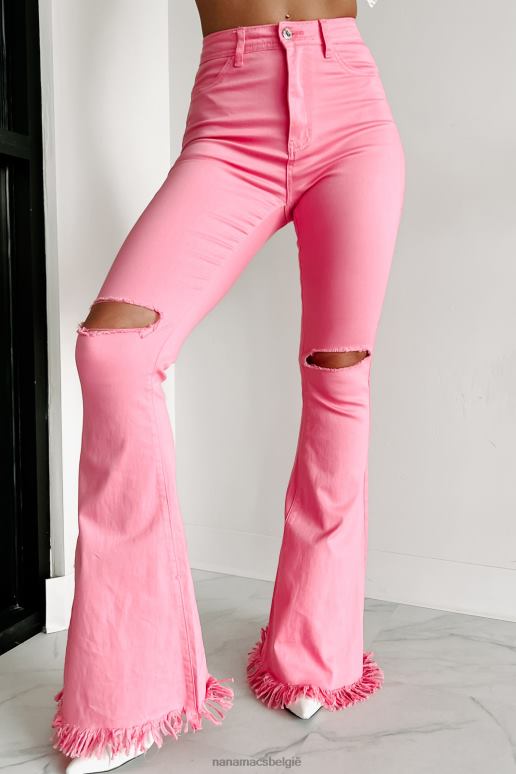 roze gedurfde moves hoogbouw distressed flare jeans NanaMacs HPTT3057