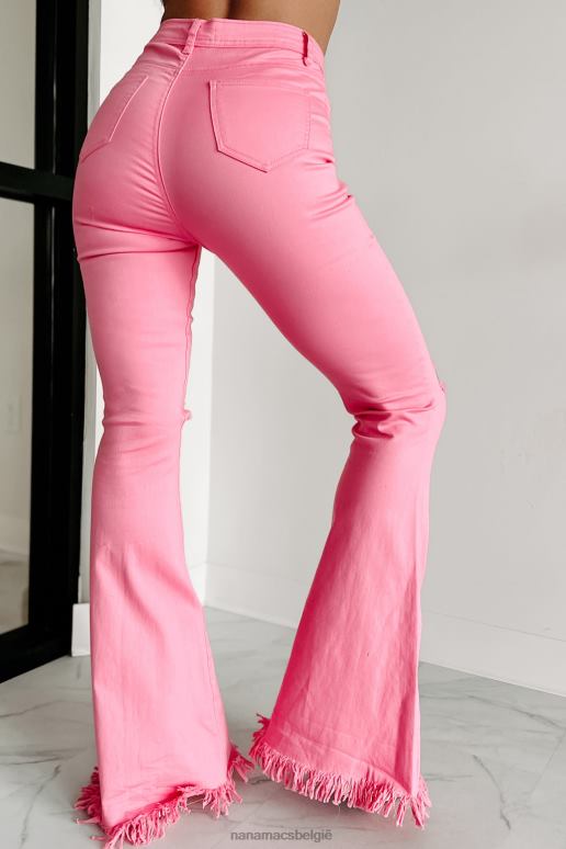 roze gedurfde moves hoogbouw distressed flare jeans NanaMacs HPTT3057