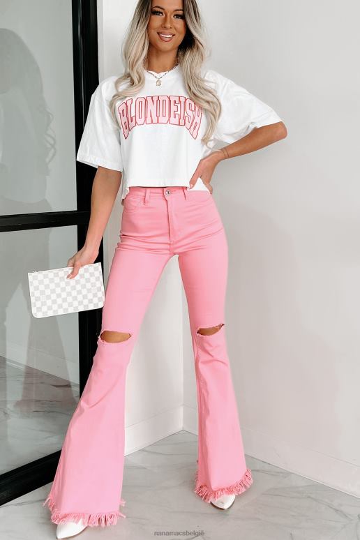 roze gedurfde moves hoogbouw distressed flare jeans NanaMacs HPTT3057