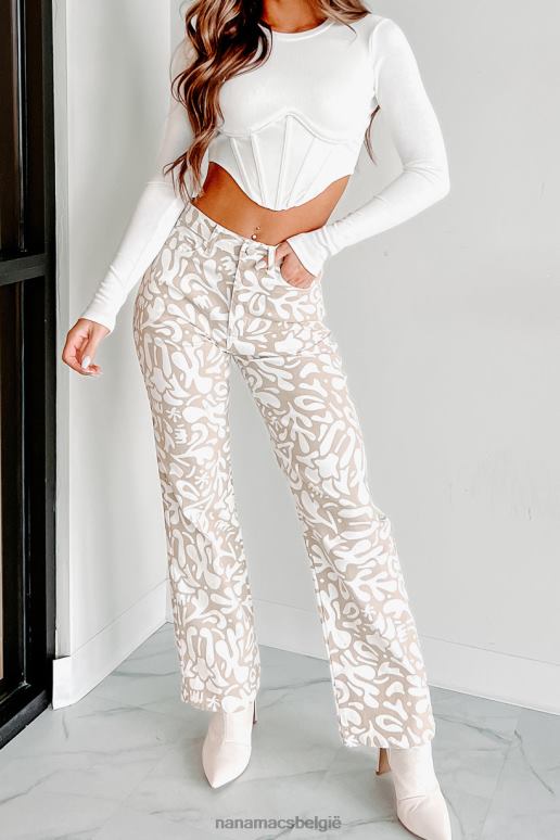 taupe tijden veranderen jeans met abstracte print NanaMacs HPTT3082