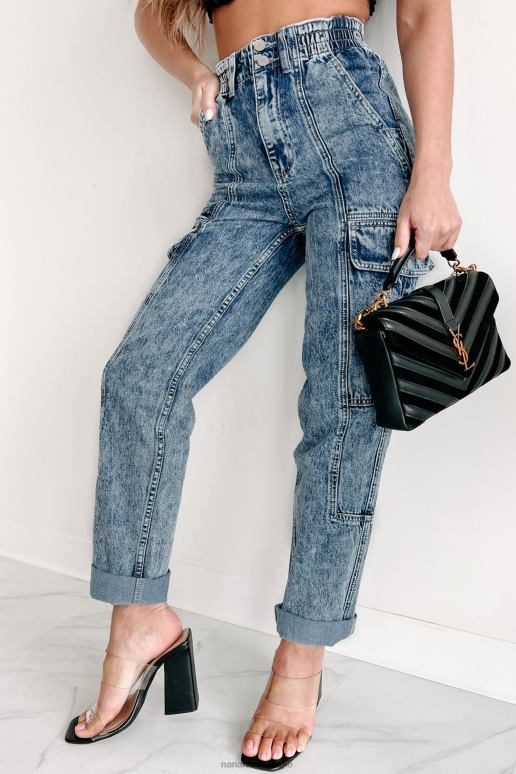 zure was arden high rise acid wash cargo boyfriend jeans NanaMacs HPTT3139