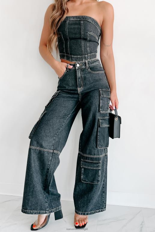 zwart Antonella cargojeans met hoge taille en wijde pijpen NanaMacs HPTT3132
