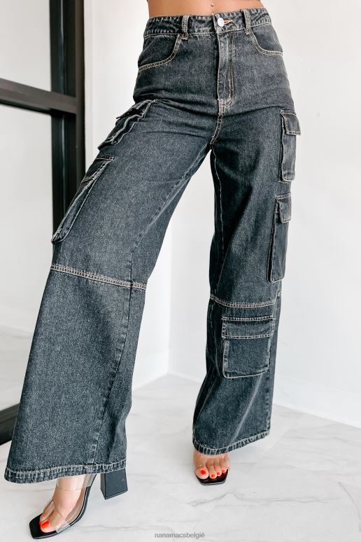 zwart Antonella cargojeans met hoge taille en wijde pijpen NanaMacs HPTT3132