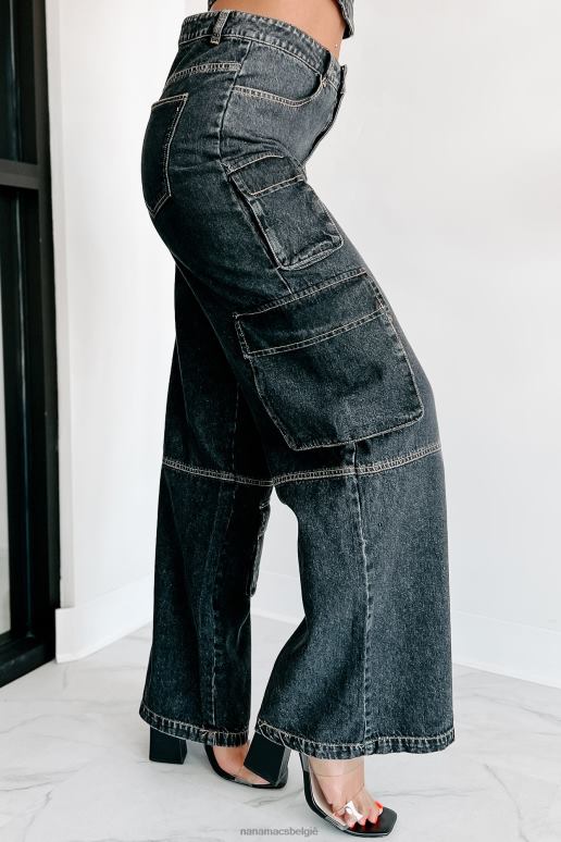 zwart Antonella cargojeans met hoge taille en wijde pijpen NanaMacs HPTT3132