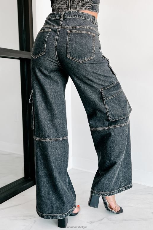 zwart Antonella cargojeans met hoge taille en wijde pijpen NanaMacs HPTT3132