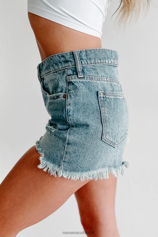 gemiddelde wijnoogst east meets west distressed sneak peek denim short met hoge taille NanaMacs HPTT2872