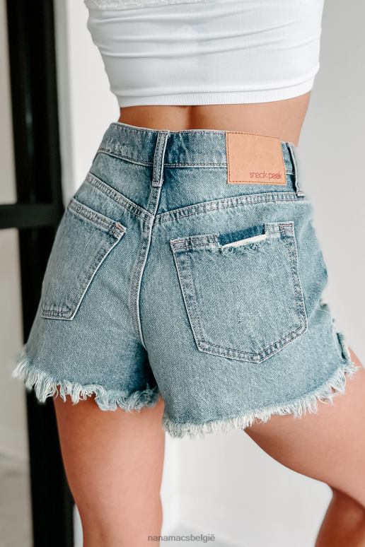 gemiddelde wijnoogst east meets west distressed sneak peek denim short met hoge taille NanaMacs HPTT2872