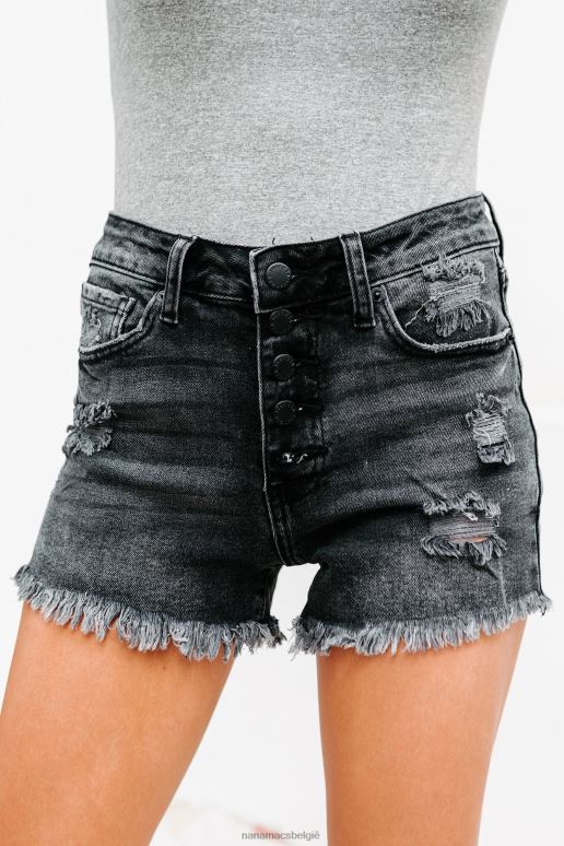 gewassen zwart wilhelmina verweerde spijkershort met hoge taille en knopen NanaMacs HPTT3007