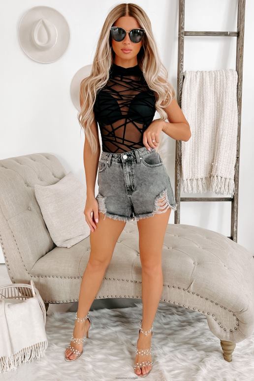 grijs het nemen van voorzorgsmaatregelen verontruste denim shorts NanaMacs HPTT2866