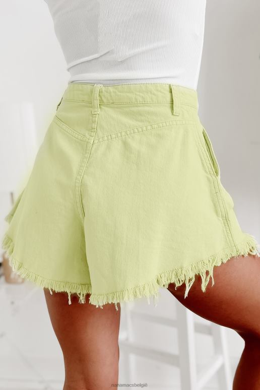 lente groen becky denim short met hoge taille en gerafelde zoom NanaMacs HPTT2720
