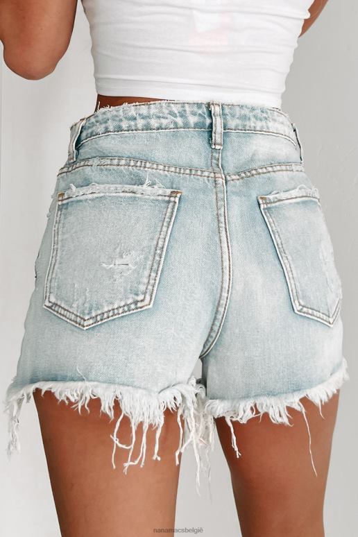 licht denim Talia afgesneden denim short met hoge taille NanaMacs HPTT2721