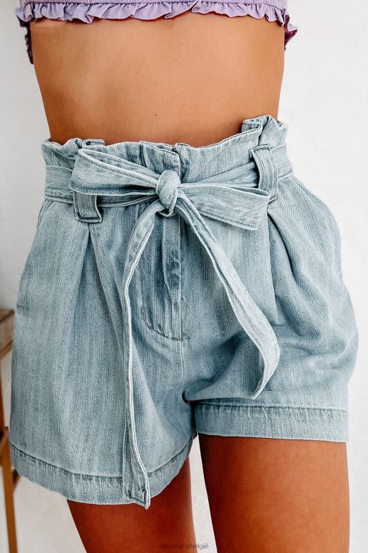 licht denim ann marie short met hoge taille en paperbag taille NanaMacs HPTT2956