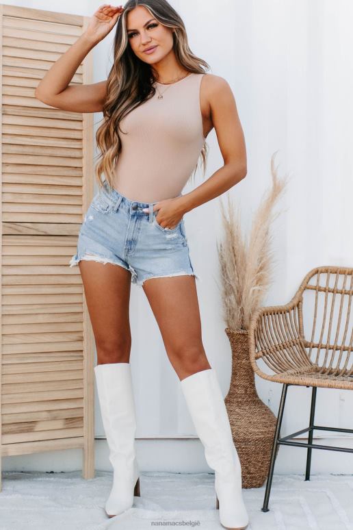 licht denim testlimieten shorts met hoge taille en versleten zoom NanaMacs HPTT2862