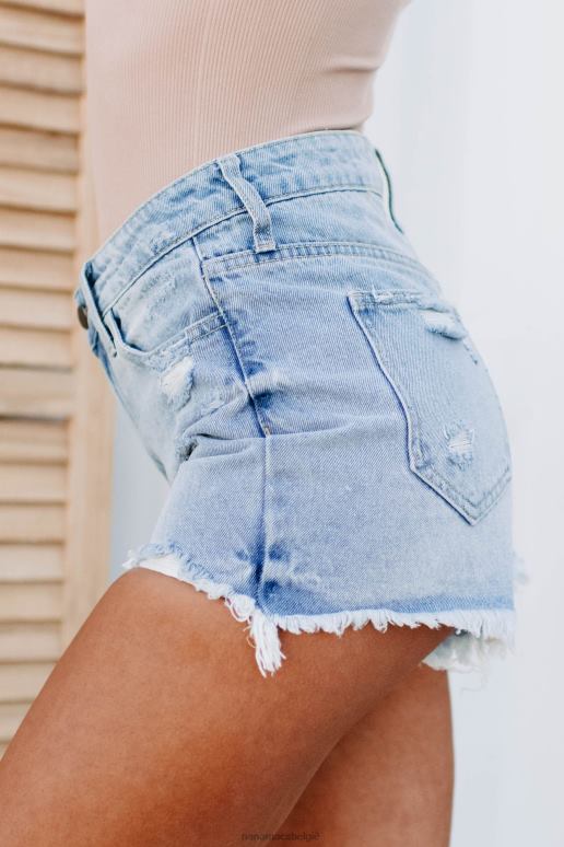 licht denim testlimieten shorts met hoge taille en versleten zoom NanaMacs HPTT2862