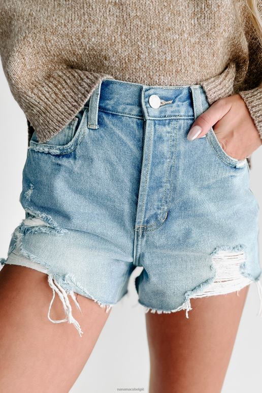 licht denim vrije tijd mom short met hoge taille en knoopsluiting in cello NanaMacs HPTT2889