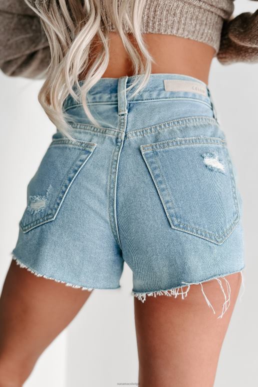 licht denim vrije tijd mom short met hoge taille en knoopsluiting in cello NanaMacs HPTT2889