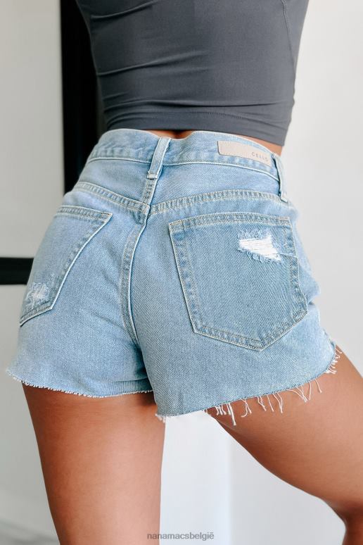 licht denim vrije tijd mom short met hoge taille en knoopsluiting in cello NanaMacs HPTT2889