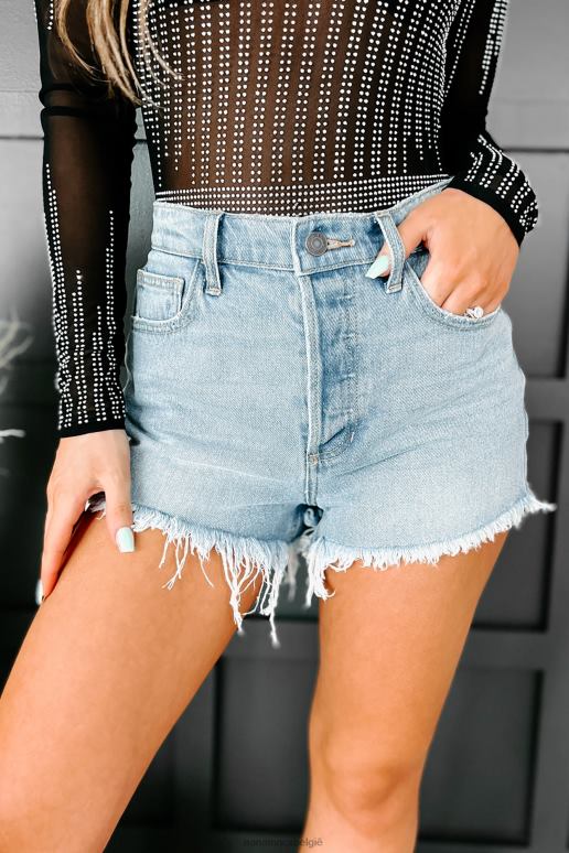 licht have more fun high-rise denim short met cello en rafelige zoom NanaMacs HPTT2918