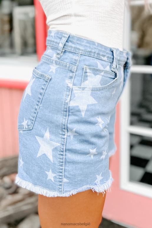 lichtblauw star sighting hoge taille denim shorts met sterrenprint NanaMacs HPTT2908