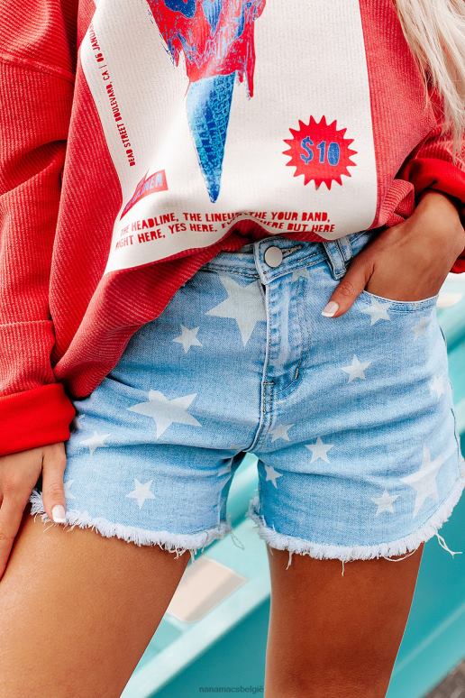 lichtblauw star sighting hoge taille denim shorts met sterrenprint NanaMacs HPTT2908