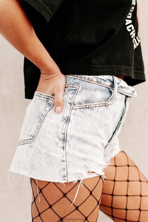 medium alle opgevouwen denim shorts met hoge taille en gevouwen taille NanaMacs HPTT2785