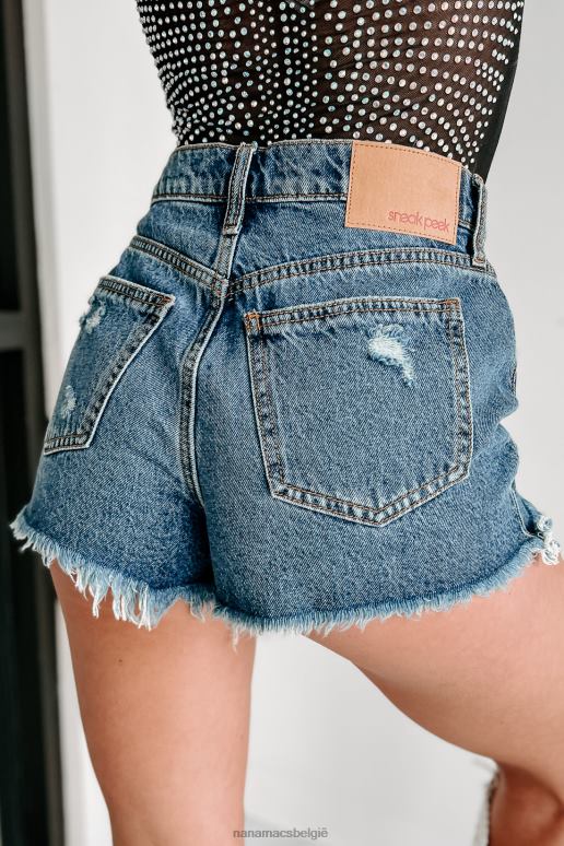 medium donker be honest sneak peek distressed denim short met hoge taille NanaMacs HPTT3014