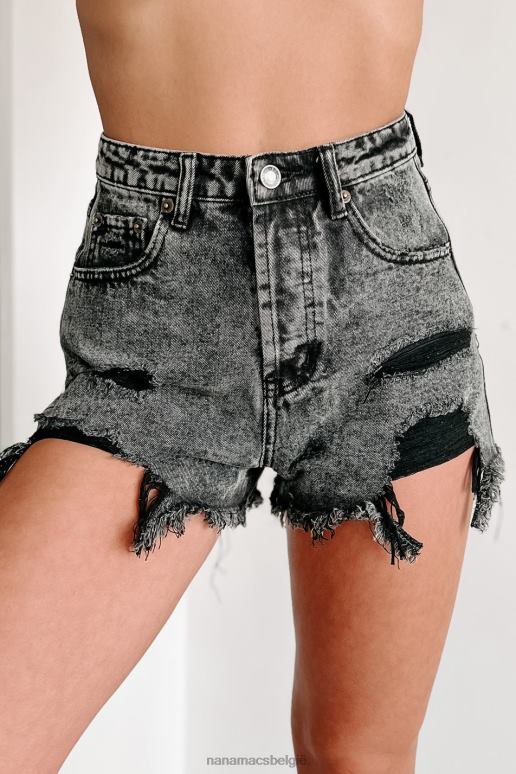 zuur zwart uriah verontruste acid denim short met hoge taille NanaMacs HPTT2794