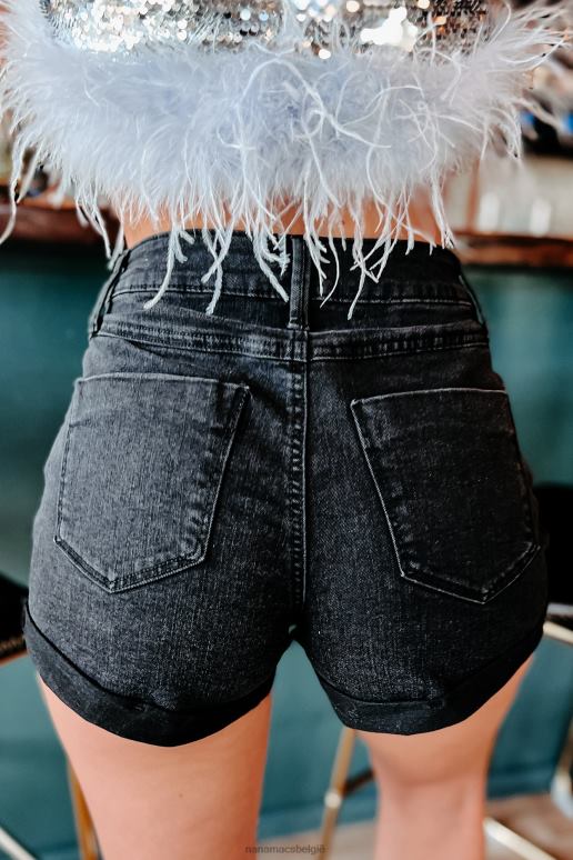 zwart Trenton non-distressed denim rewash short met hoge taille en manchetten NanaMacs HPTT2855