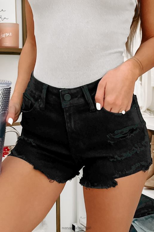 zwart zorgeloze casual mid-rise distressed denim short NanaMacs HPTT2912