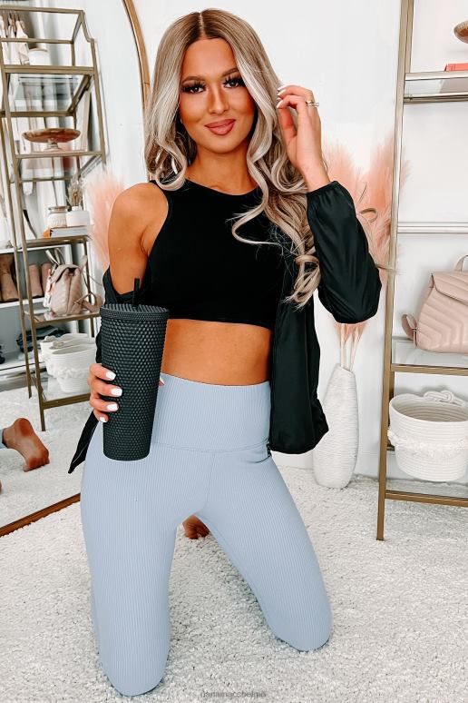 hemelsblauw geribbelde hoog getailleerde legging aan het werk NanaMacs HPTT3363