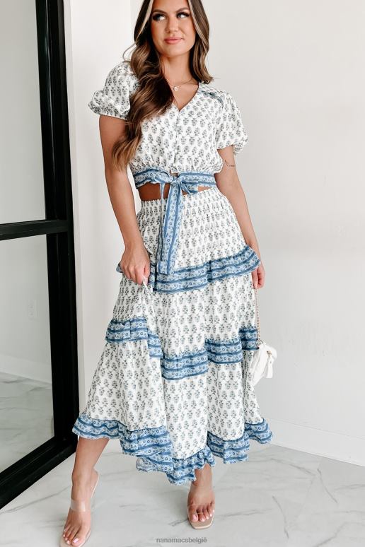 blauw/ivoor eerlijke gelaagde midirok met bloemenprint NanaMacs HPTT1583