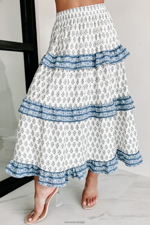blauw/ivoor eerlijke gelaagde midirok met bloemenprint NanaMacs HPTT1583