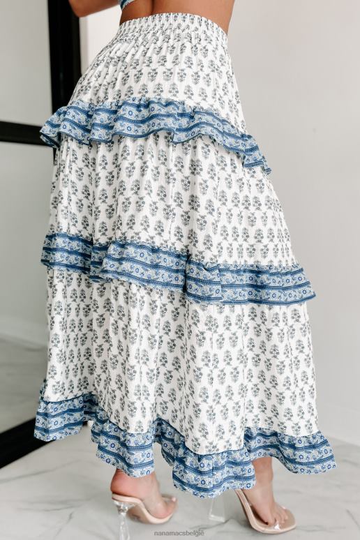 blauw/ivoor eerlijke gelaagde midirok met bloemenprint NanaMacs HPTT1583