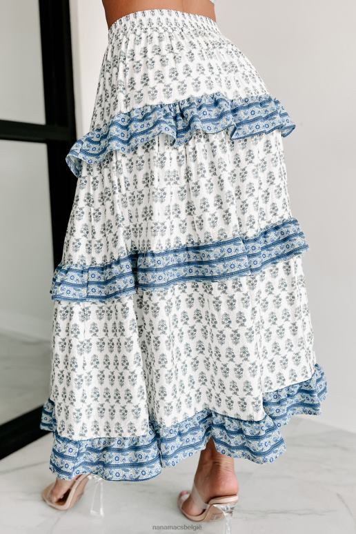 blauw/ivoor eerlijke gelaagde midirok met bloemenprint NanaMacs HPTT1583