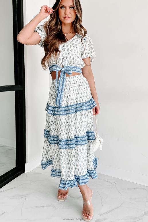 blauw/ivoor eerlijke gelaagde midirok met bloemenprint NanaMacs HPTT1583