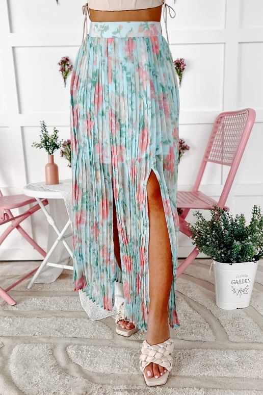 blauwe multi Springtime Perfection geplooide midi-rok met bloemen NanaMacs HPTT3267