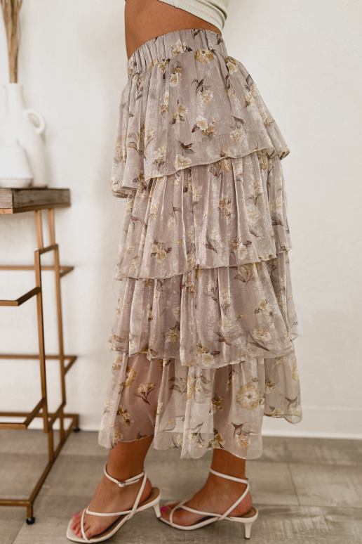 grijs little get away gelaagde midi-rok met bloemen NanaMacs HPTT3291