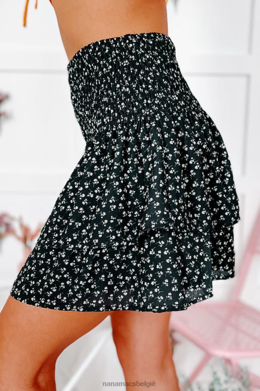 zwart heerlijke schattige gesmokte minirok met bloemen NanaMacs HPTT3257