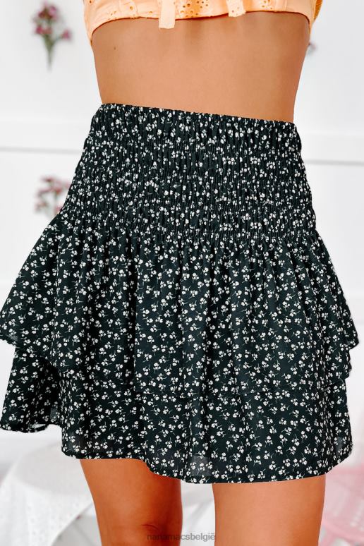 zwart heerlijke schattige gesmokte minirok met bloemen NanaMacs HPTT3257
