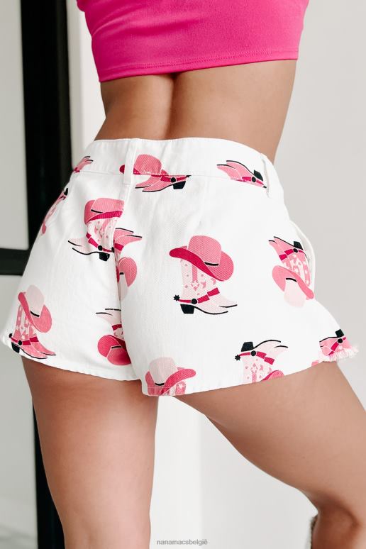 roze/wit howdy partner geplooide denim skort met westerse print NanaMacs HPTT2718