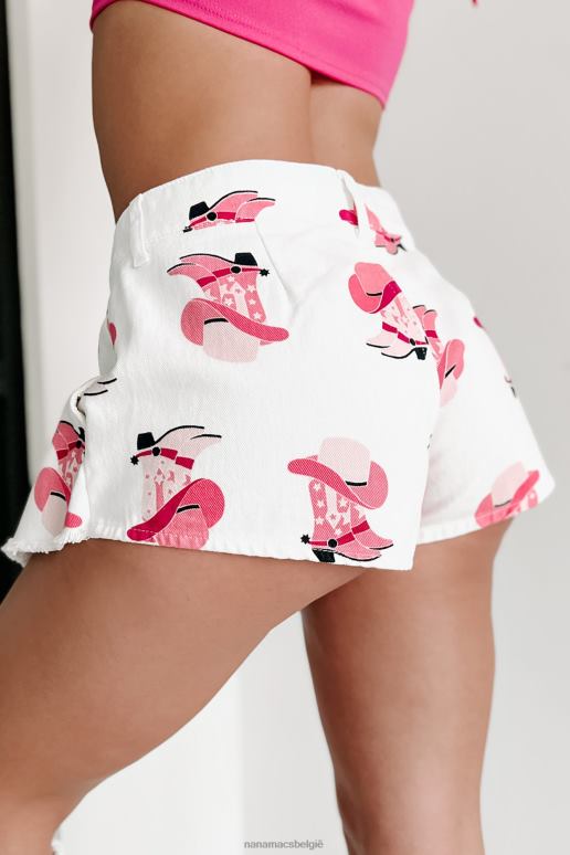 roze/wit howdy partner geplooide denim skort met westerse print NanaMacs HPTT2718