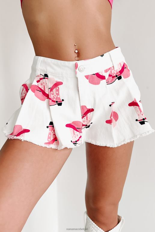 roze/wit howdy partner geplooide denim skort met westerse print NanaMacs HPTT2718