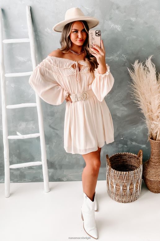 beige cultiveren van vertrouwen off-shoulder chiffon jurk NanaMacs HPTT2223