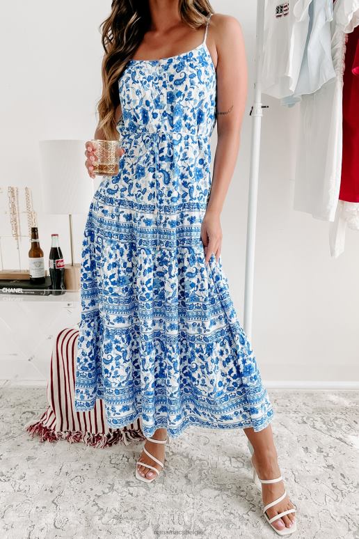 blauw Wit chessie gebloemde midi-jurk NanaMacs HPTT2268