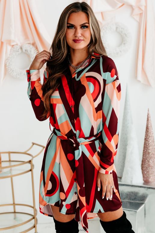 bruin multi boogie down riem geometrische print overhemdjurk NanaMacs HPTT2220