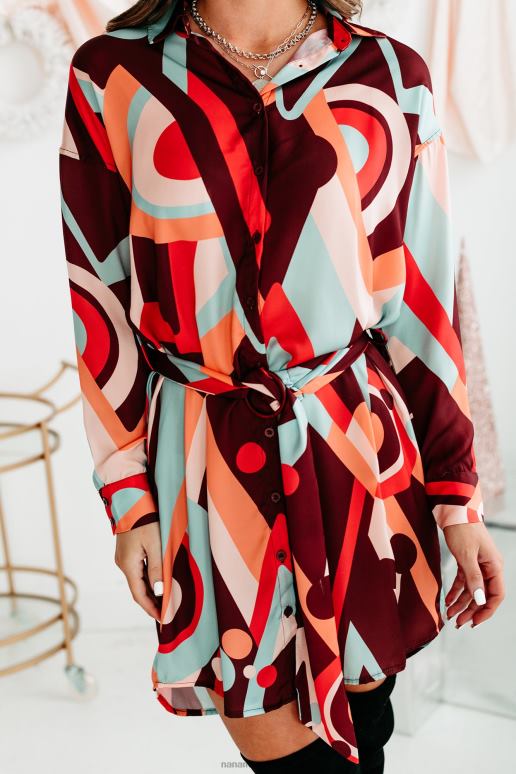 bruin multi boogie down riem geometrische print overhemdjurk NanaMacs HPTT2220