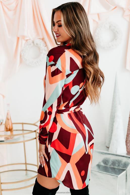 bruin multi boogie down riem geometrische print overhemdjurk NanaMacs HPTT2220