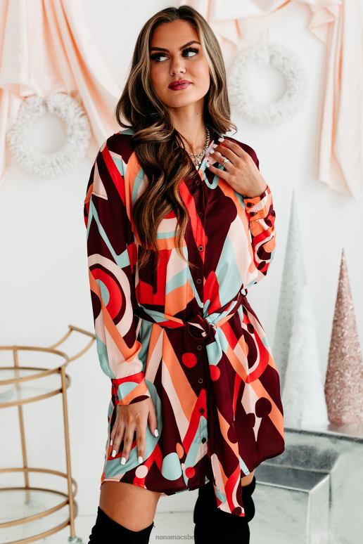 bruin multi boogie down riem geometrische print overhemdjurk NanaMacs HPTT2220