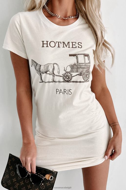creme/donkerbruin hotmes parodie grafische t-shirt jurk NanaMacs HPTT3590