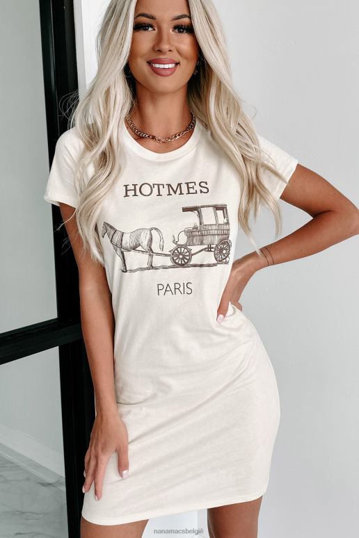 creme/donkerbruin hotmes parodie grafische t-shirt jurk NanaMacs HPTT3590